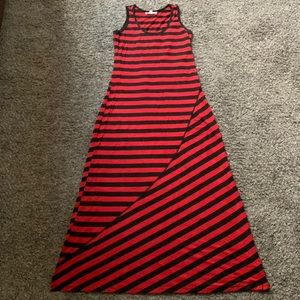 Red and black striped maxi dress